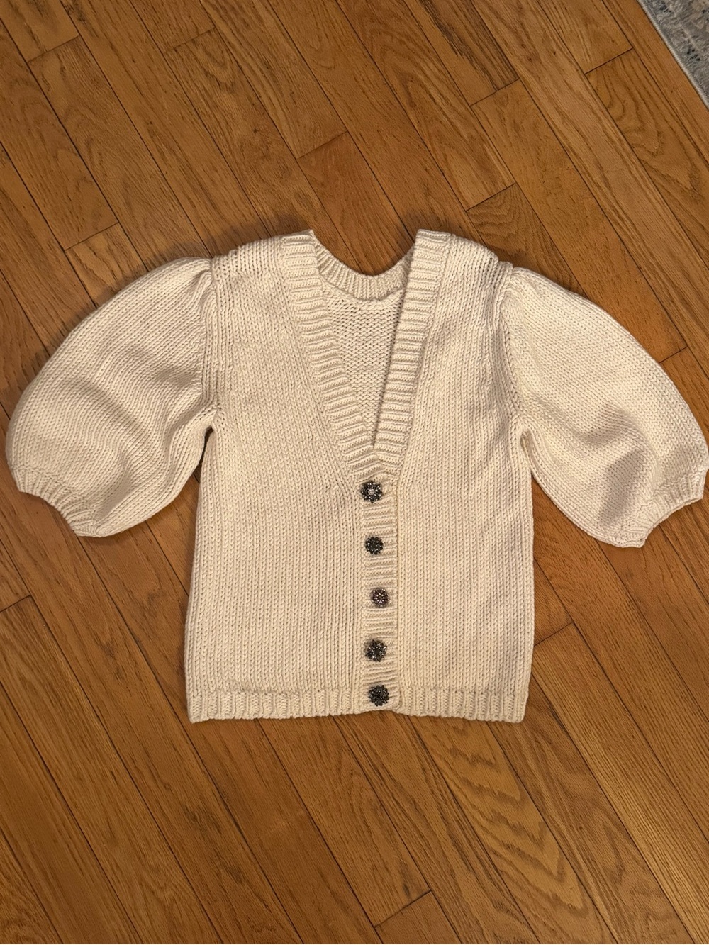 BA&SH Women Castille Ecru Jewel Button Puff Sleeve Knit Sweater Sz 2 Luxury Chic